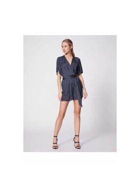 PAIGE Womens Jourdie Romper Periscope Grey Satin Shorts Party V Neck Size Small